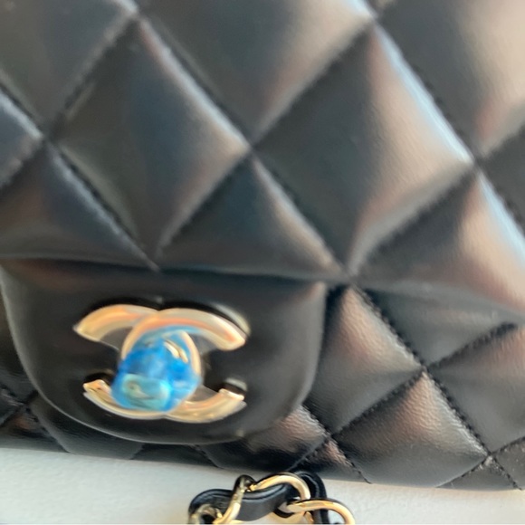 NWT Chanel Black CC Mini Square Lambskin Classic Flap w Receipt! Champagne HW - Picture 10 of 14